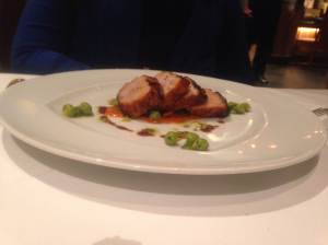 Barbacoa of Bershire Pork Loin (with Green Garbanzo Beans, Charred Sweet Peppers and Sherry Romesco)